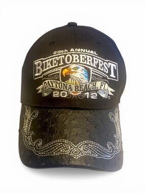 New BIKETOBERFEST 2012 hat from Daytona Beach, FL. 20th Annual w/leather bill.